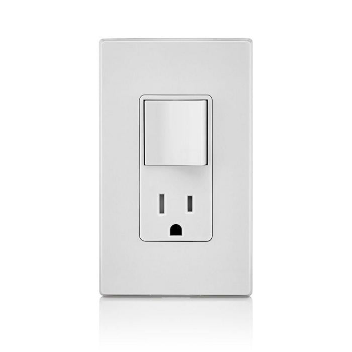 Leviton® Decora® Plug Into Safety® T5625-W Tamper-Resistant Combination Receptacle Switch, 12/15 A, 120/125 VAC, 60 Hz, 1 Poles
