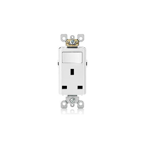 Leviton® Decora® Plug Into Safety® T5625-W Tamper-Resistant Combination Receptacle Switch, 12/15 A, 120/125 VAC, 60 Hz, 1 Poles