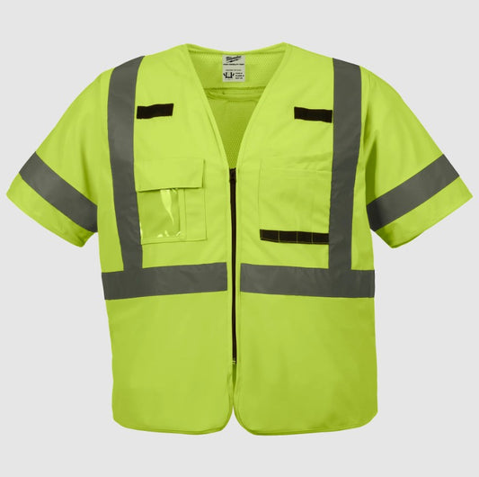 Milwaukee 48735112 Class 2 High Visibility Yellow Mesh Safety Vest, L/XL, ANSI/ISEA 107