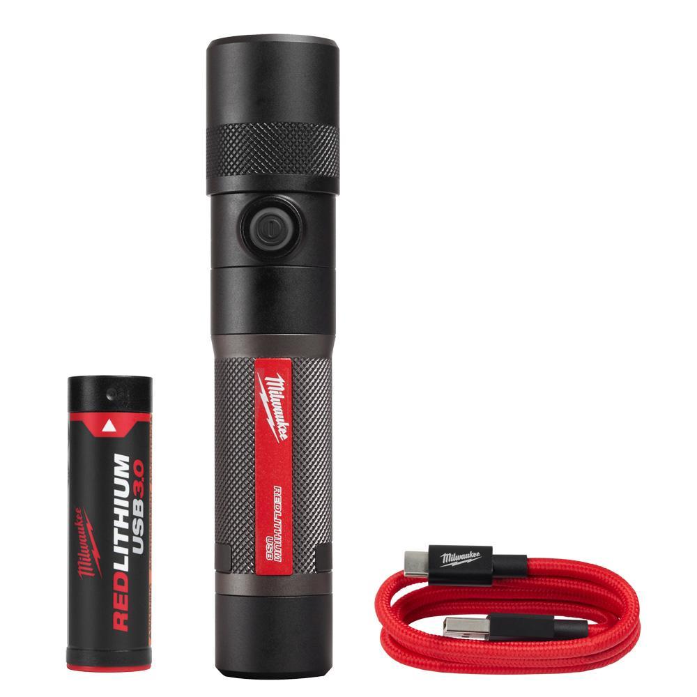 Milwaukee 2161-21 Cordless USB Rechargeable Twist Focus Flashlight, LED Bulb, Aluminum Housing, 1100 Lumens, 1 Bulb