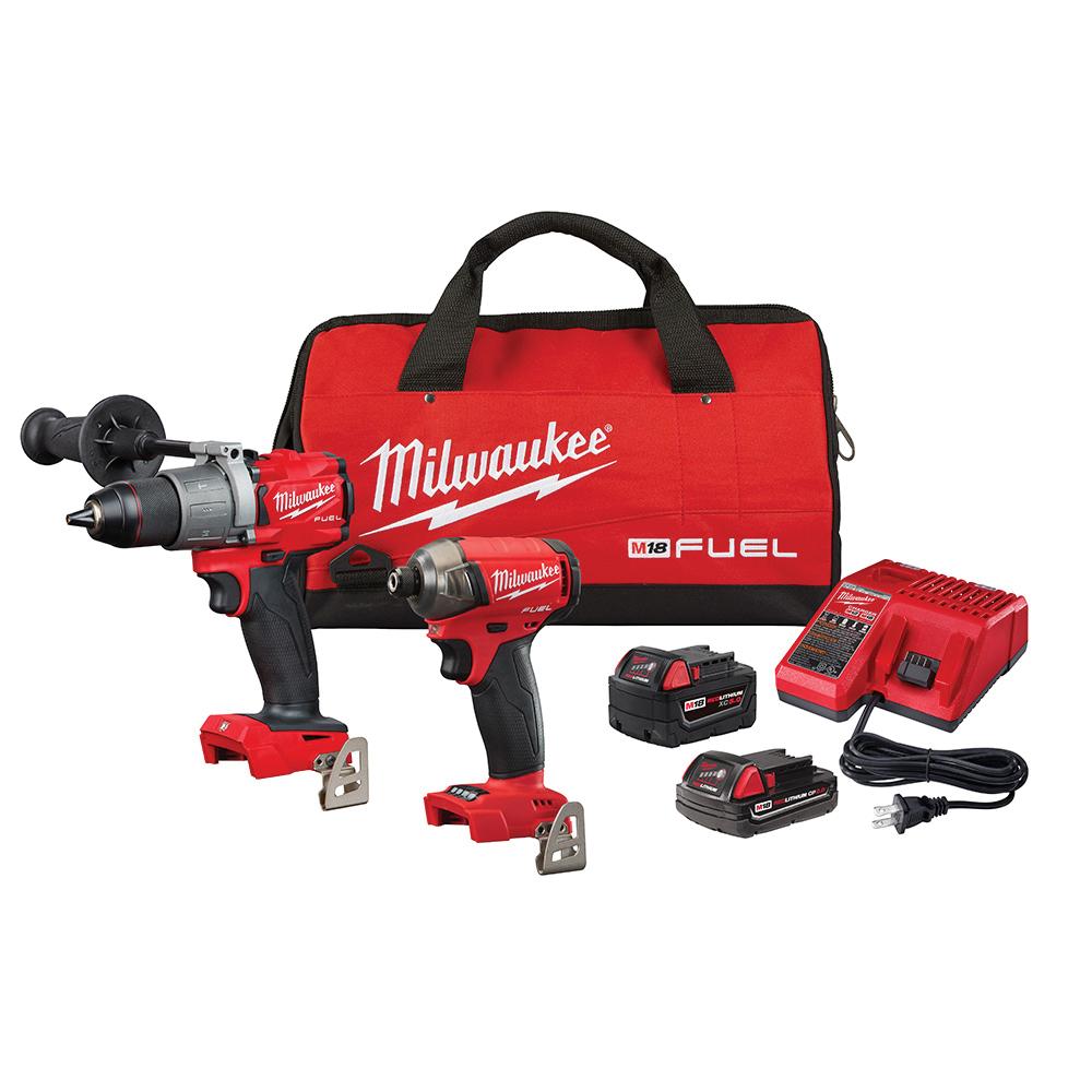 Milwaukee M18 2999-22 2-Tool Cordless Combination Kit, Tools: Hammer Drill/Hex Hydraulic Driver, 18 VDC, 5 Ah Lithium-Ion Li-Ion Battery, 1/4 in Tip