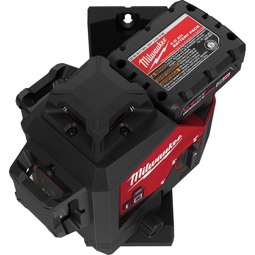 Milwaukee 3632-21 M12 360 deg Automatic Cordless Self Leveling 3-Plane Laser, 125 ft Measuring, +/- 1/8 in at 33 ft Accuracy, 12 V, M12 REDLITHIUM 4.0 XC Battery, Reinforced Nylon Housing