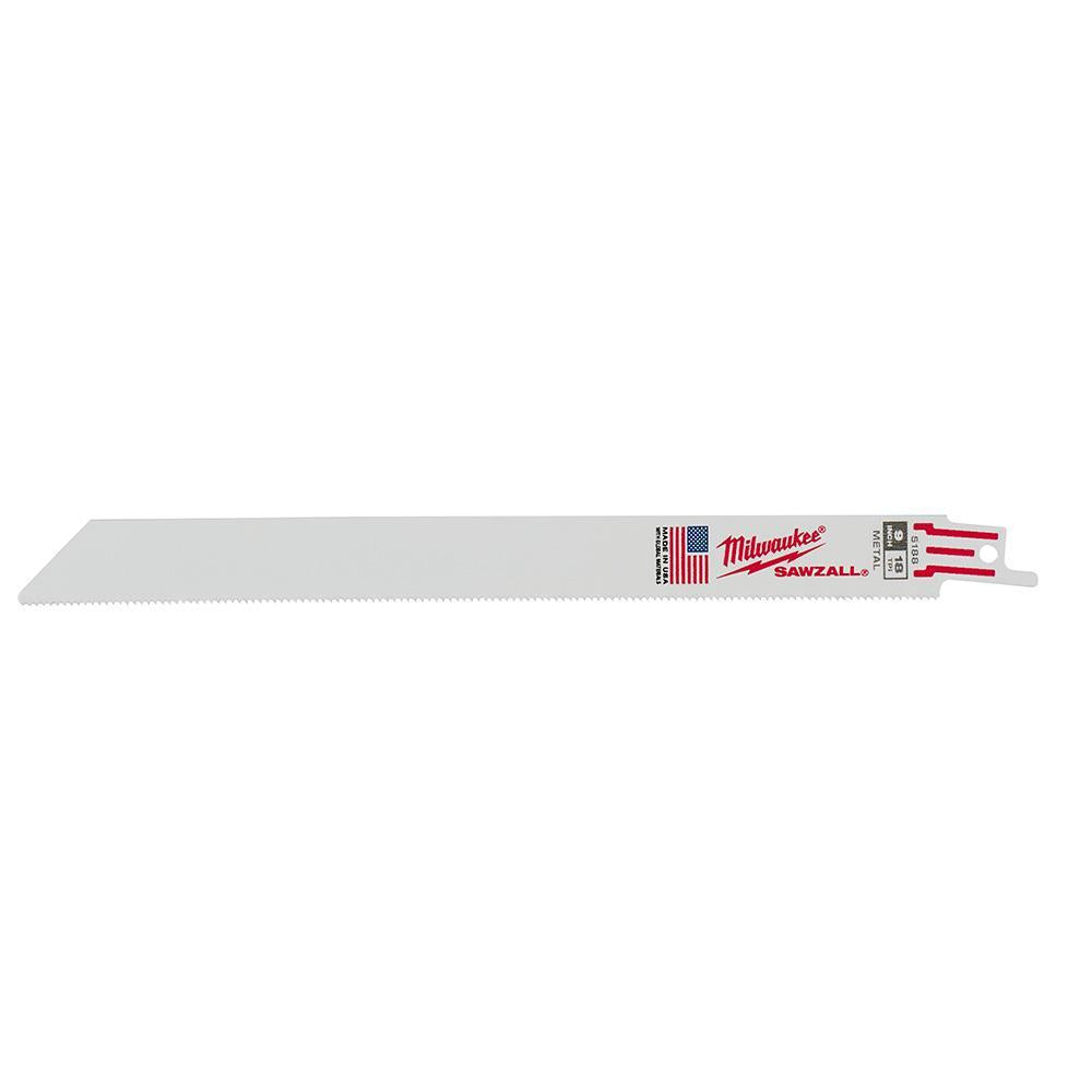 Milwaukee SAWZALL 48-00-5188 Double Duty Straight Back Thin Kerf Reciprocating Saw Blade, 9 in L x 3/4 in W, 18 TPI, Bi-Metal Body, Universal/Toothed Edge Tang