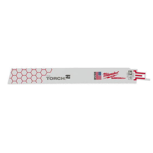 Milwaukee SAWZALL The Torch 48-00-5788 Demolition Straight Back Reciprocating Saw Blade, 9 in L x 1 in W, 18 TPI, Bi-Metal Body, Universal/Toothed Edge Tang