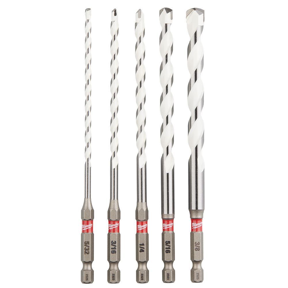 Milwaukee 48-20-8898 SHOCKWAVE General Purpose Single Ended Drill Bit Set, 5/32 in Min Drill Bit, 3/8 in Max Drill Bit, 5 Pieces, For Use With Hammer Drill Drivers, Carbide