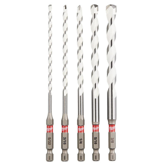 Milwaukee 48-20-8898 SHOCKWAVE General Purpose Single Ended Drill Bit Set, 5/32 in Min Drill Bit, 3/8 in Max Drill Bit, 5 Pieces, For Use With Hammer Drill Drivers, Carbide