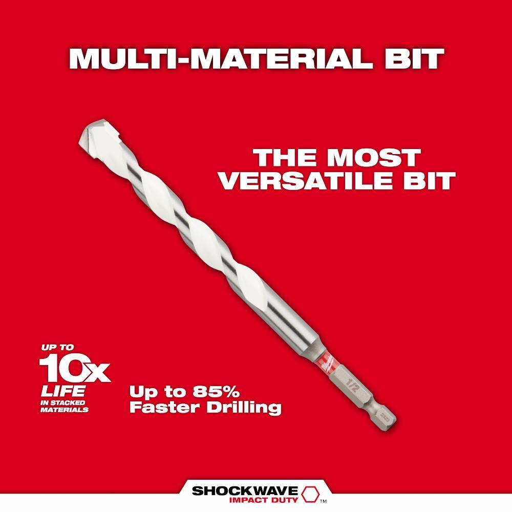 Milwaukee 48-20-8898 SHOCKWAVE General Purpose Single Ended Drill Bit Set, 5/32 in Min Drill Bit, 3/8 in Max Drill Bit, 5 Pieces, For Use With Hammer Drill Drivers, Carbide