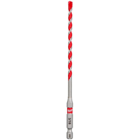 Milwaukee 48-20-9006 SHOCKWAVE Single Ended Hammer Drill Bit, 3/16 in Drill Bit, 1/4 in Hex Shank, 4 in D Cutting, Carbide Cutting Edge, 6 in OAL