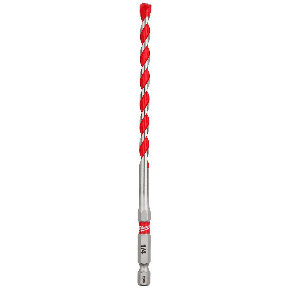 Milwaukee 48-20-9011 SHOCKWAVE Single Ended Hammer Drill Bit, 1/4 in Drill Bit, 1/4 in Hex Shank, 4 in D Cutting, Carbide Cutting Edge, 6 in OAL