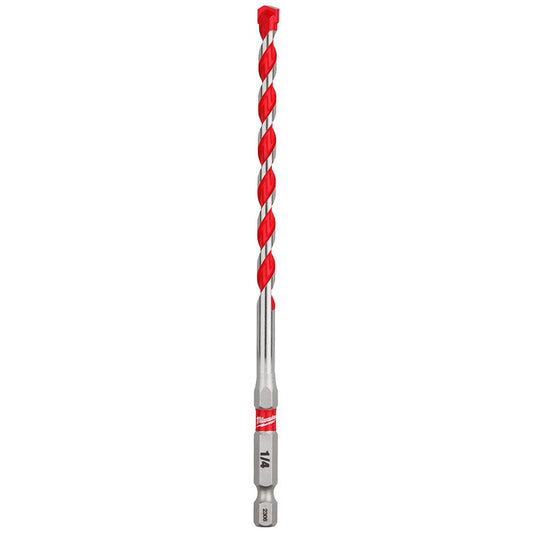 Milwaukee 48-20-9011 SHOCKWAVE Single Ended Hammer Drill Bit, 1/4 in Drill Bit, 1/4 in Hex Shank, 4 in D Cutting, Carbide Cutting Edge, 6 in OAL