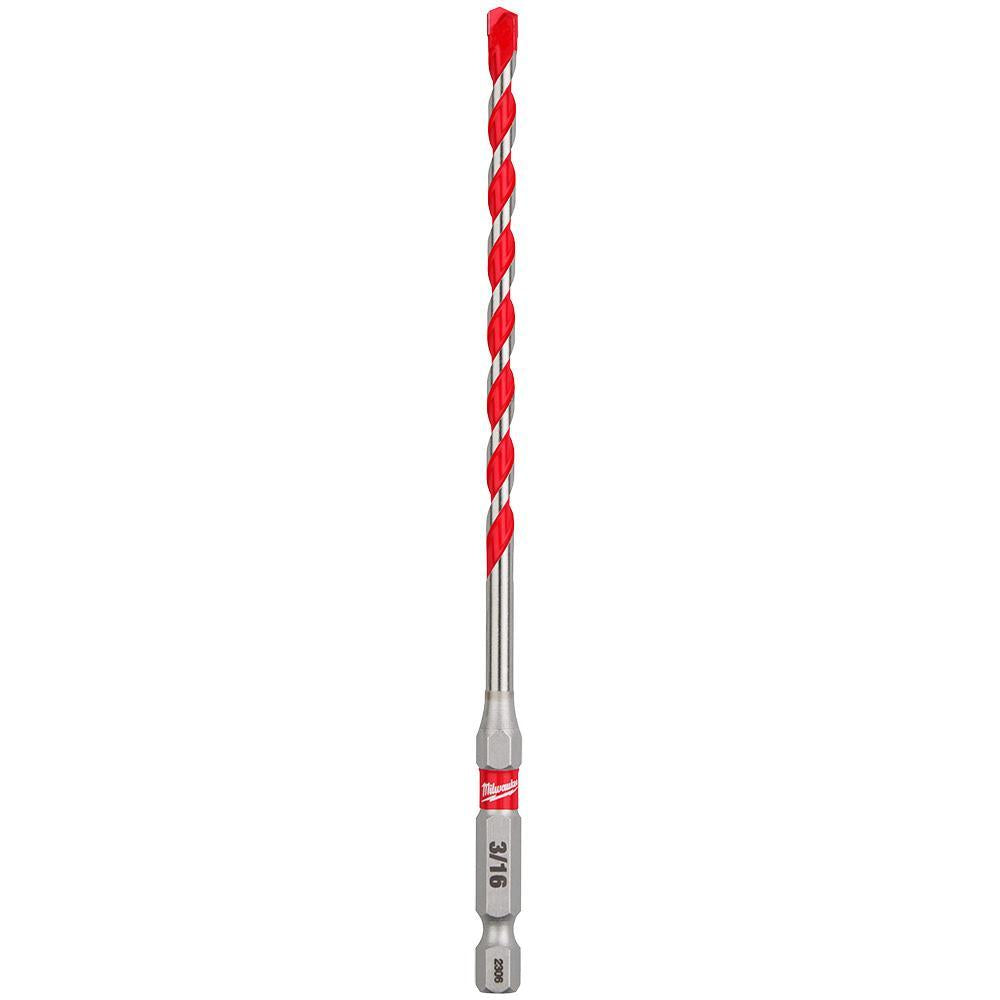 Milwaukee 48-20-9106 SHOCKWAVE Single Ended Hammer Drill Bit, 3/16 in Drill Bit, 1/4 in Hex Shank, 4 in D Cutting, Carbide Cutting Edge, 6 in OAL