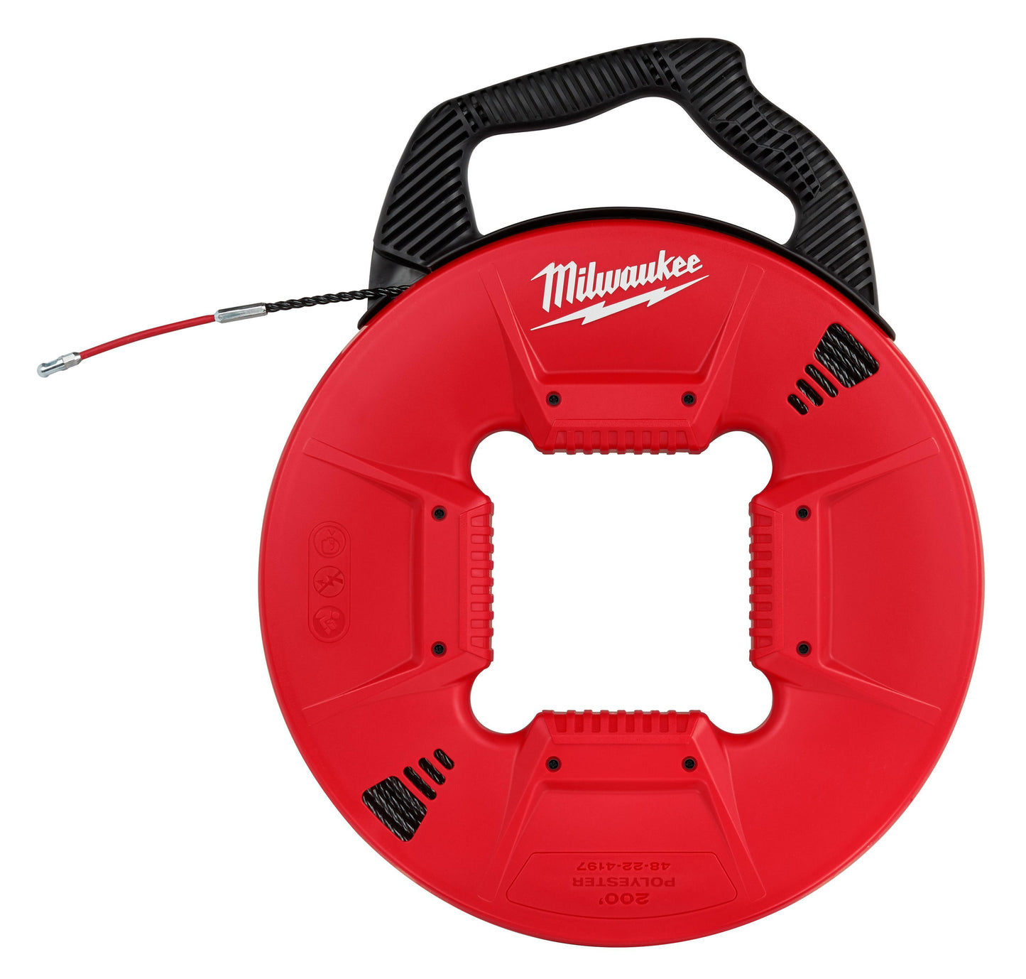 Milwaukee 48-22-4197 Fish Tape With Flexible Metal Leader, 200 ft L Tape, Round Profile, Polyester Tape, Black/Red