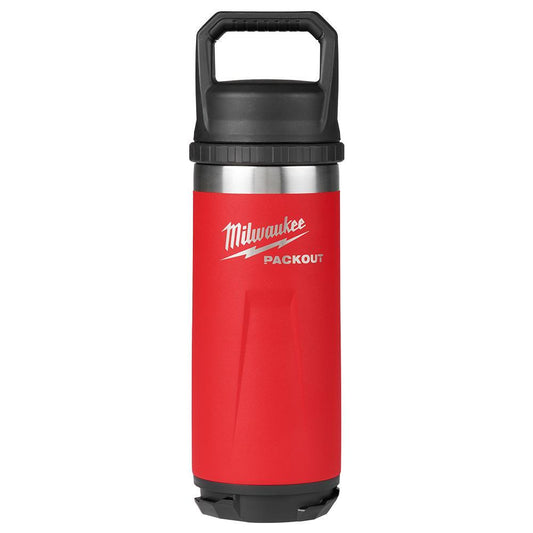 Milwaukee 48228382R PACKOUT 18 oz. Insulated Bottle w/ Chug Lid, Red, Double Wall Vacuum, PACKOUT Connectivity