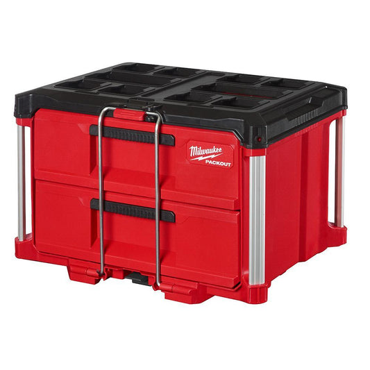 Milwaukee 48228442 PACKOUT 2-Drawer Tool Box, 50 lb Capacity, Security Bar, All-Metal Ball-Bearing Slides