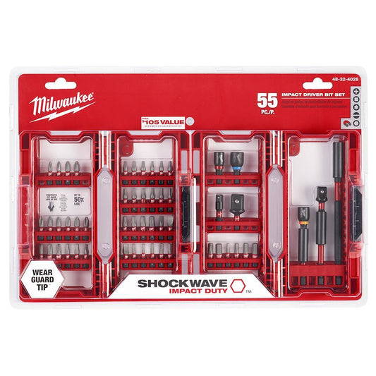 Milwaukee 48324028 SHOCKWAVE Impact Duty 55PC Drill and Driver Bit Set, Alloy Steel
