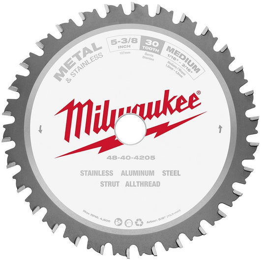 Milwaukee 48-40-4205 Laser-Cut Circular Saw Blade, 5-3/8 in Dia x 0.05 in THK, 5/8 in Arbor, 30 Teeth