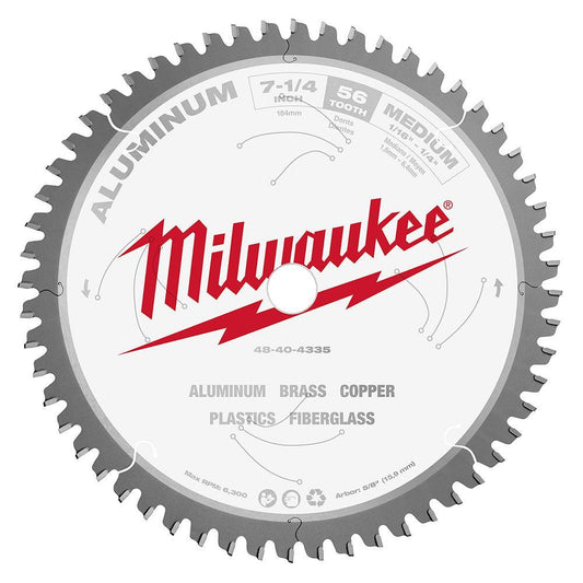 Milwaukee 48-40-4335 Laser-Cut Circular Saw Blade, 7-1/4 in Dia x 0.05 in THK, 5/8 in Arbor, 56 Teeth