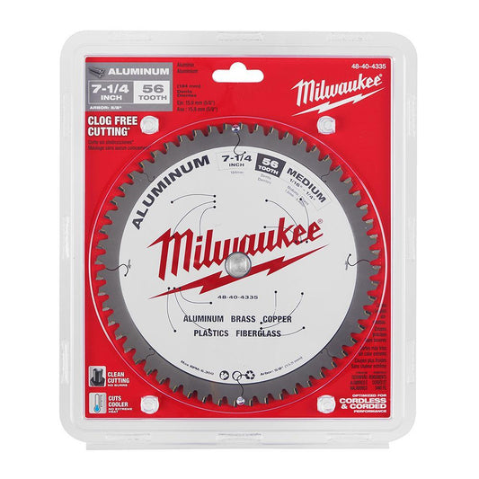 Milwaukee 48-40-4335 Laser-Cut Circular Saw Blade, 7-1/4 in Dia x 0.05 in THK, 5/8 in Arbor, 56 Teeth