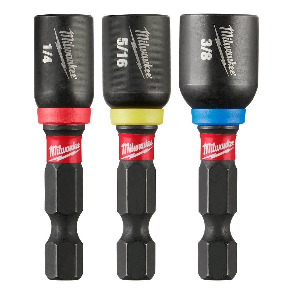 Milwaukee SHOCKWAVE 49-66-4561 3-Piece Magnetic Nut Driver Set, 1/4 in, 5/16 in, 3/8 in Drive, Proprietary Steel, 1/4 in Hex