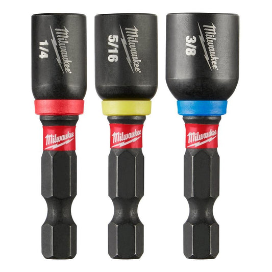 Milwaukee SHOCKWAVE 49-66-4561 3-Piece Magnetic Nut Driver Set, 1/4 in, 5/16 in, 3/8 in Drive, Proprietary Steel, 1/4 in Hex