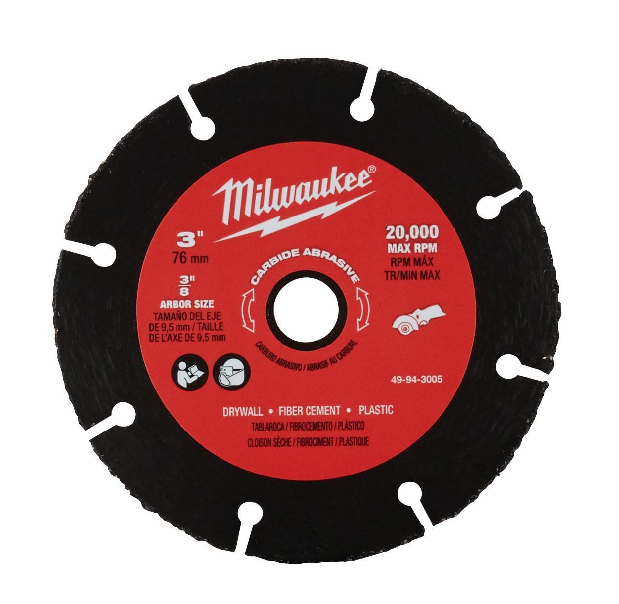 Milwaukee 49-94-3005 Cut-Off Wheel, 3 in Dia x 0.04 in THK, 3/8 in Center Hole, A60 Grit, Carbide Abrasive