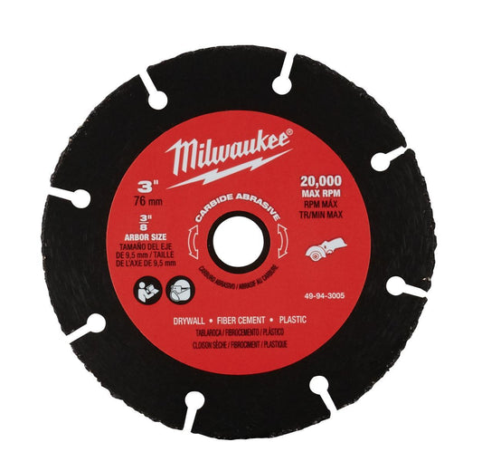 Milwaukee 49-94-3005 Cut-Off Wheel, 3 in Dia x 0.04 in THK, 3/8 in Center Hole, A60 Grit, Carbide Abrasive