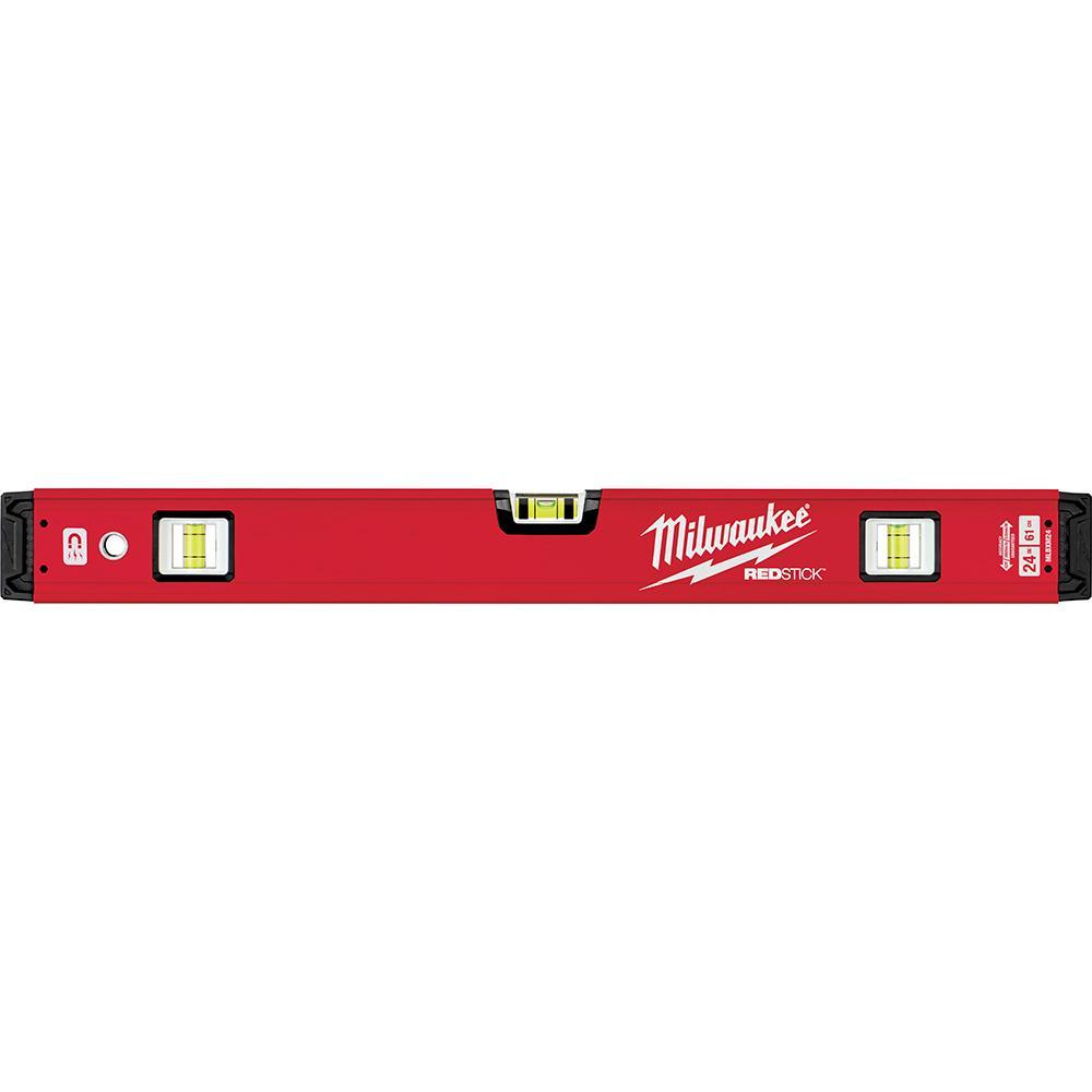 Milwaukee REDSTICK MLBXM24 Magnetic Box Level, 24 in L, 3 Vials, Aluminum, (1) Level/(2) Plumb Vial Position, 0.0005 in/in Accuracy