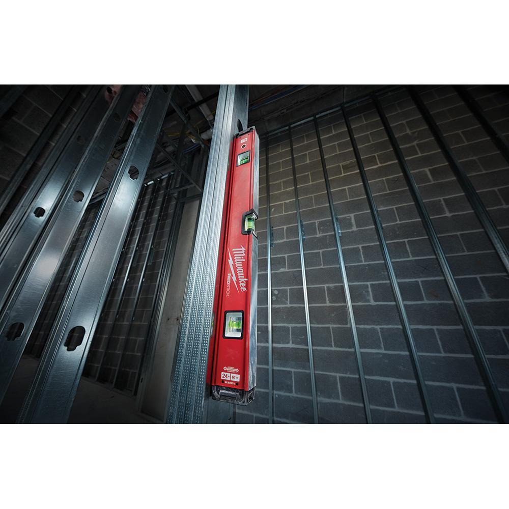 Milwaukee REDSTICK MLBXM24 Magnetic Box Level, 24 in L, 3 Vials, Aluminum, (1) Level/(2) Plumb Vial Position, 0.0005 in/in Accuracy