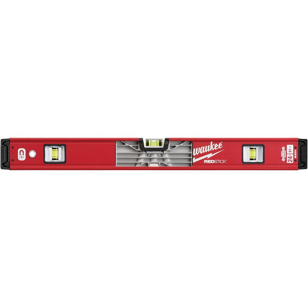 Milwaukee REDSTICK MLBXM24 Magnetic Box Level, 24 in L, 3 Vials, Aluminum, (1) Level/(2) Plumb Vial Position, 0.0005 in/in Accuracy