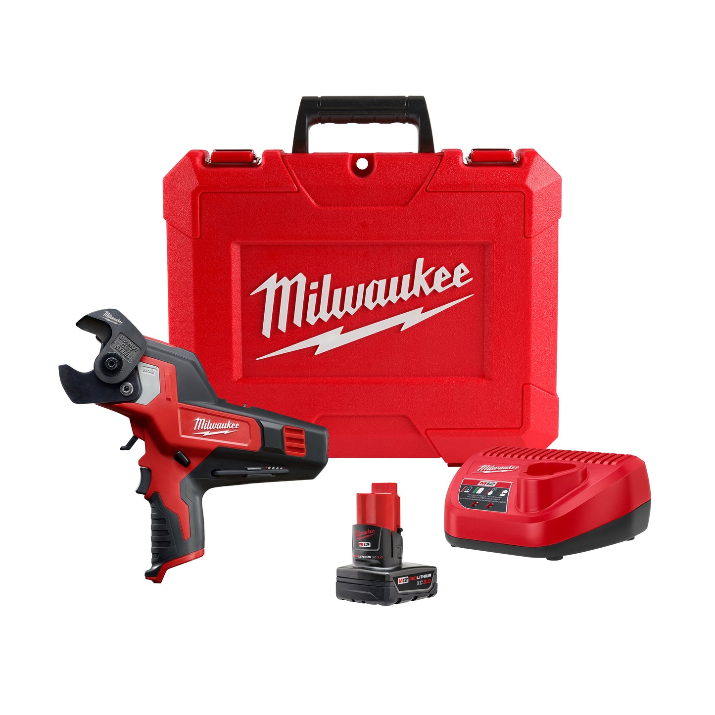 Milwaukee M12 REDLITHIUM 2472-21XC Cordless Cable Cutter Kit, 600 kcmil Copper, 750 kcmil Aluminum, 1-3/16 in Communication Cable Cutting, 12 VDC, 3 Ah Li-Ion Battery