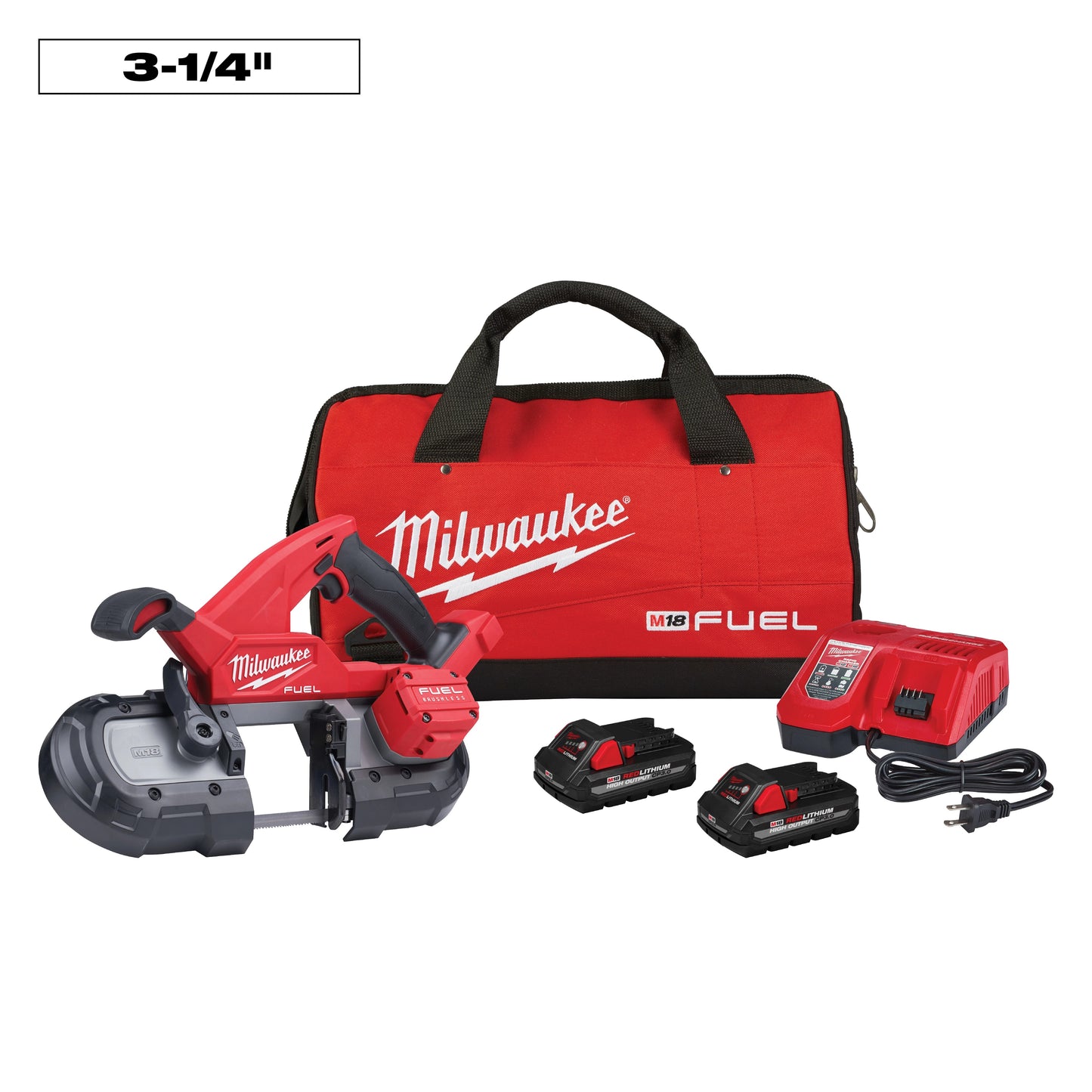 Milwaukee M18 FUEL 2829-22 Compact Cordless Portable Band Saw, 3-1/4 in Cutting, 35-3/8 in L Blade, 18 VDC, 3 Ah Li-Ion Battery