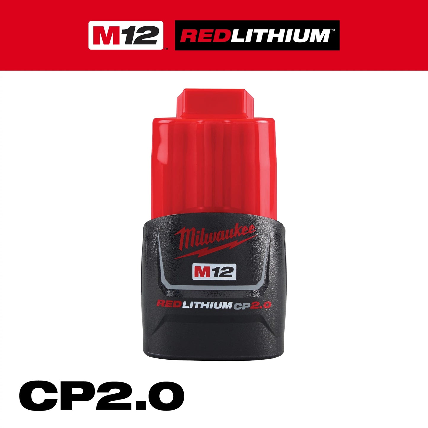 Milwaukee M12 REDLITHIUM 48-11-2420 Compact Rechargeable Cordless Battery Pack, 2 Ah Li-Ion Battery, 12 VDC Charge, For Use With M12 Cordless Power Tool