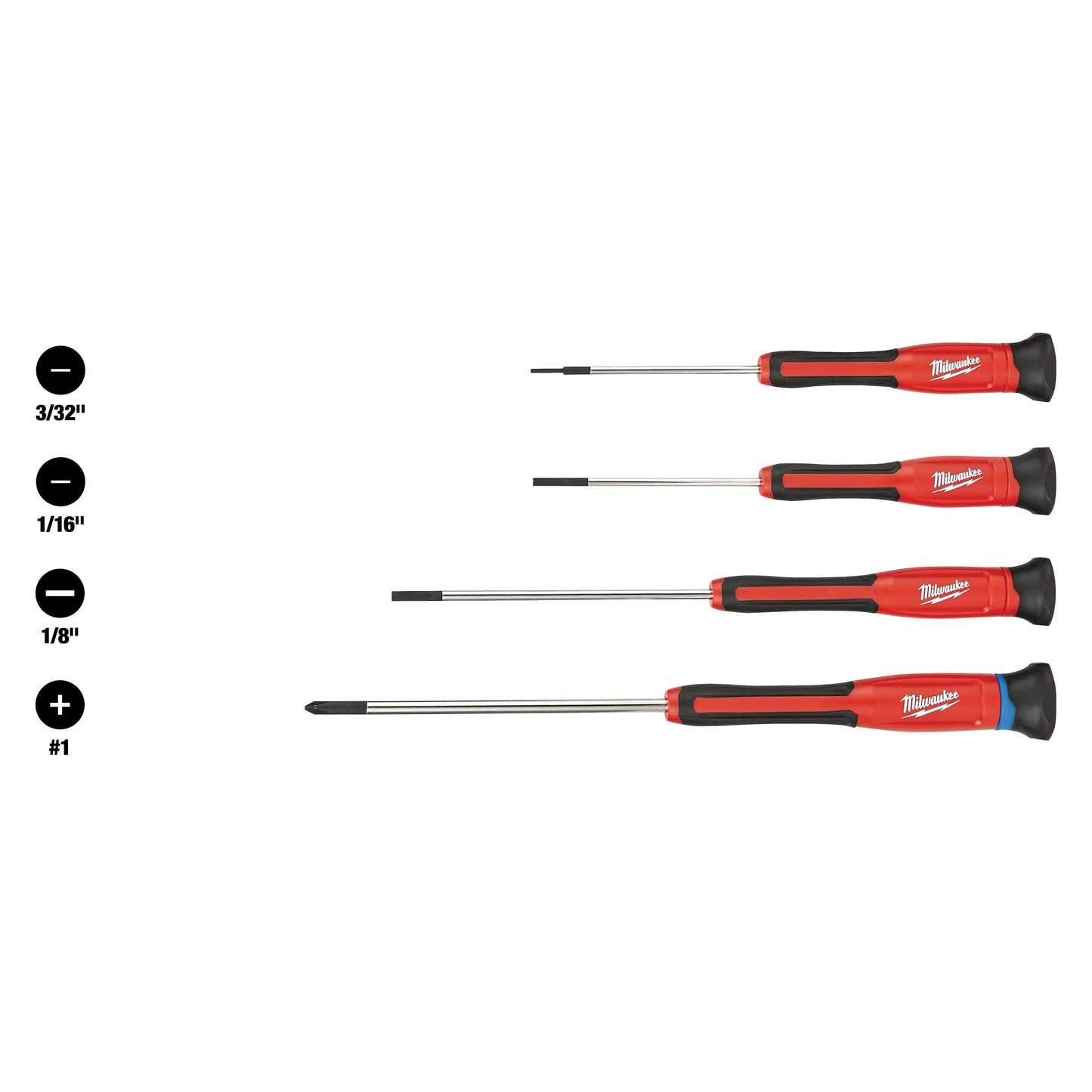 Milwaukee 48-22-2604 Screwdriver Set, 4 Pieces, Steel, Polished Chrome