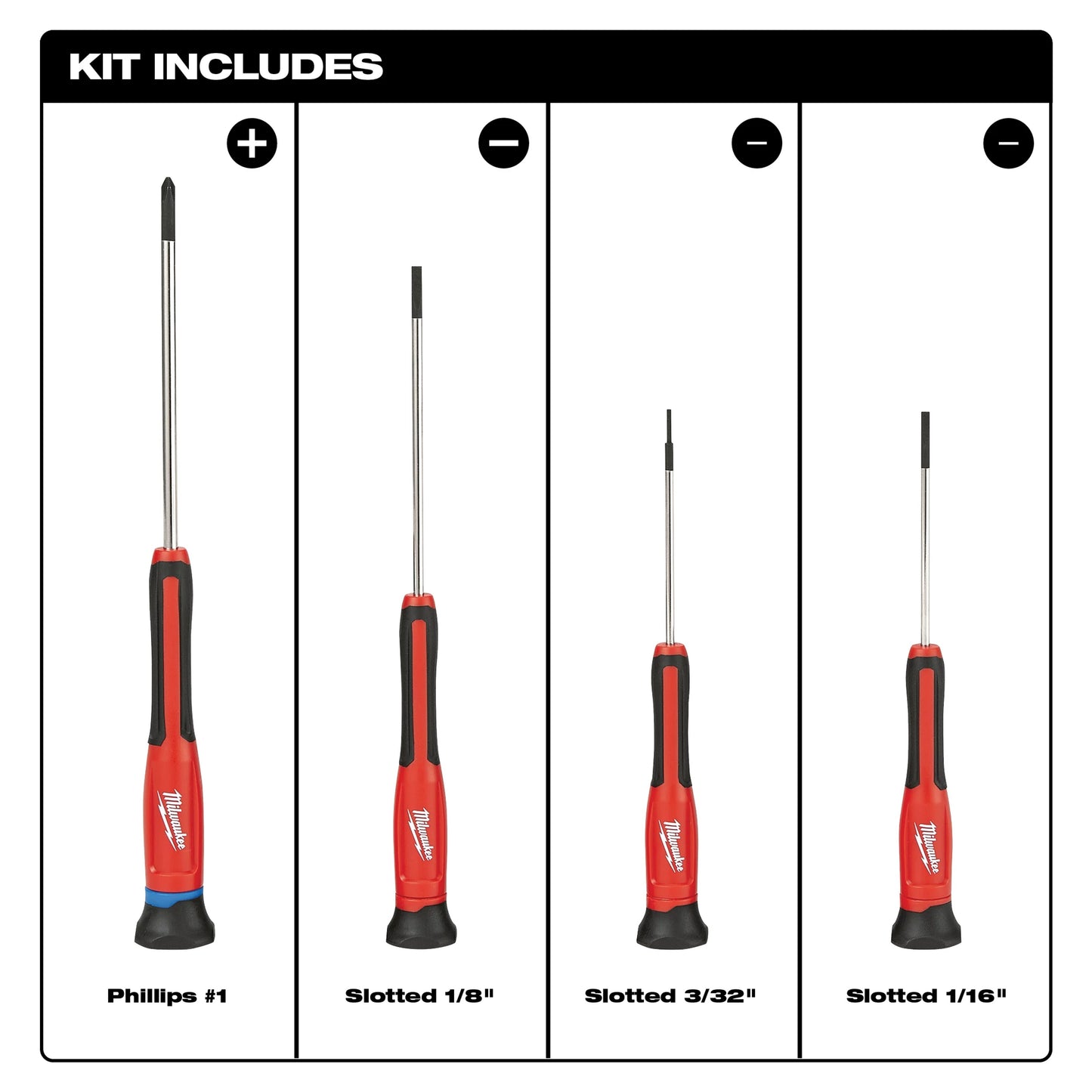Milwaukee 48-22-2604 Screwdriver Set, 4 Pieces, Steel, Polished Chrome