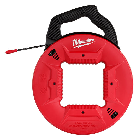 Milwaukee 48-22-4165 Fish Tape With Non-Conductive Tip, 100 ft L Tape, Round Profile, Polyester Tape, Black/Red