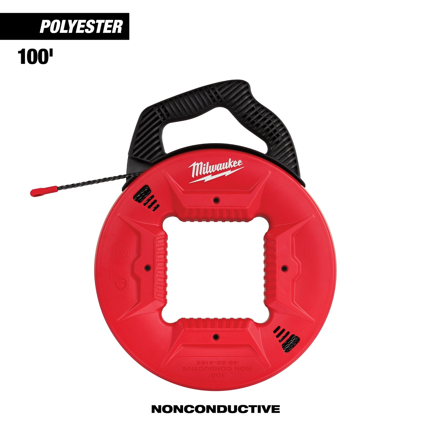 Milwaukee 48-22-4165 Fish Tape With Non-Conductive Tip, 100 ft L Tape, Round Profile, Polyester Tape, Black/Red