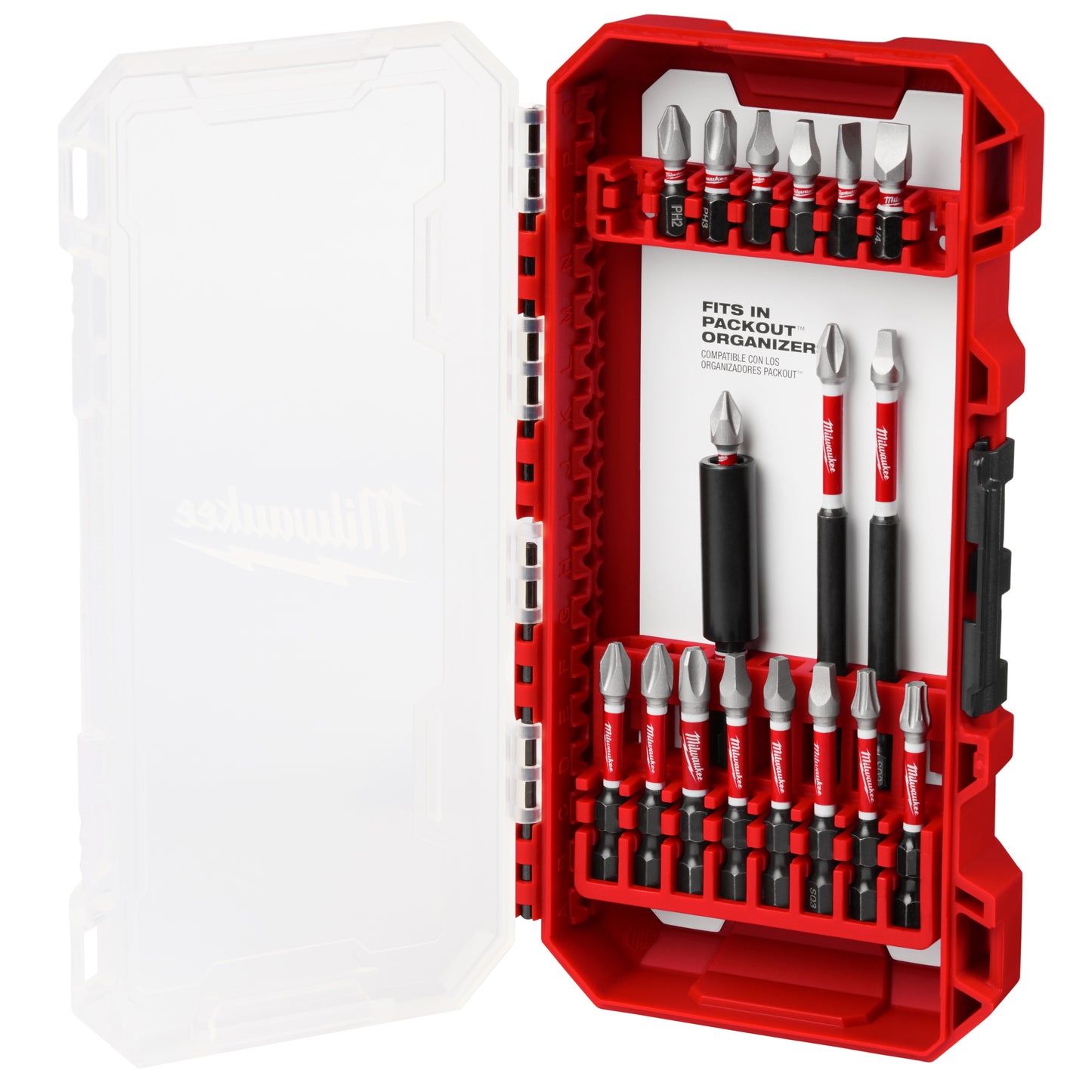 Milwaukee SHOCKWAVE Impact Duty 48-32-4403 18-Piece Driver Bit Set, #1, #2, #3, 3/16 in, T15, T20 Phillips/Slotted/Square/Torx Point, 1 in, 2 in, 3-1/2 in OAL, 1/4 in, Steel