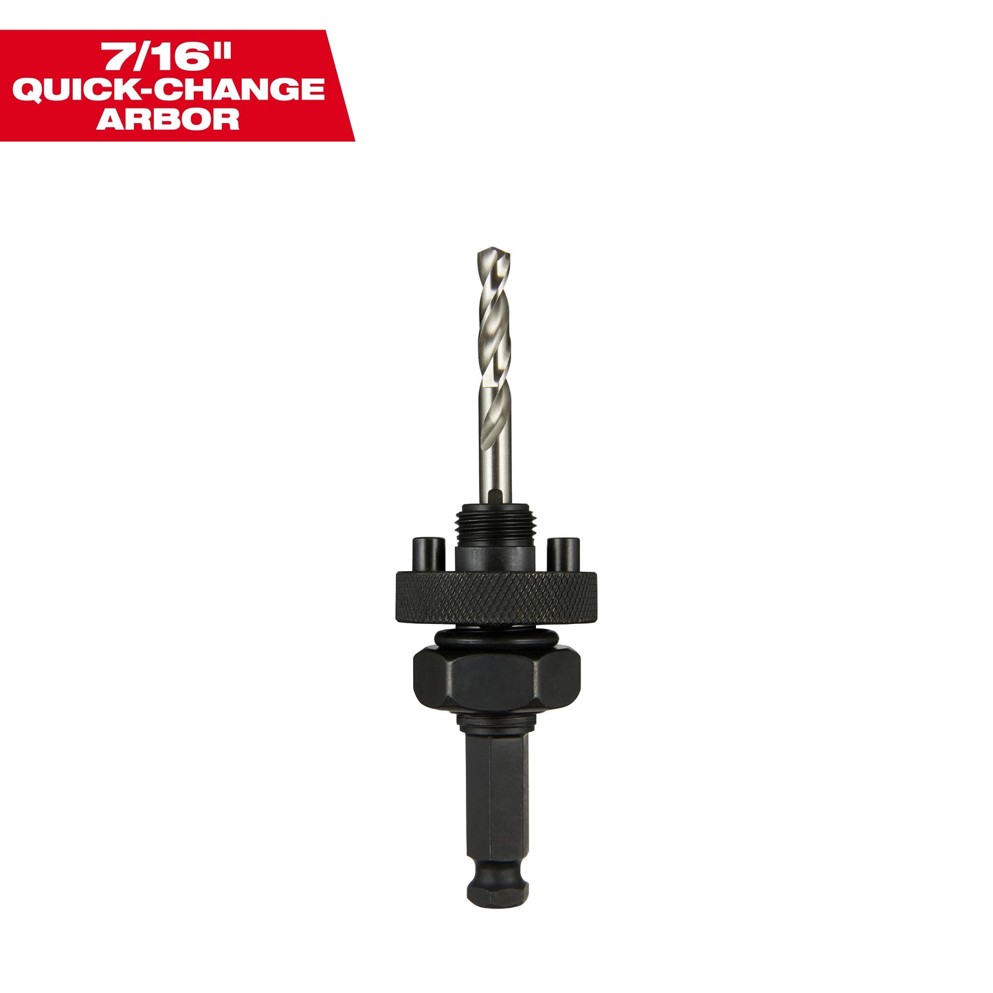 Milwaukee 49-56-9100 Large Thread Quick-Change Universal Hole Saw Arbor, 1-1/4 in and Larger Arbor, 7/16 in, Alloy Steel/Hardened Carbon Steel