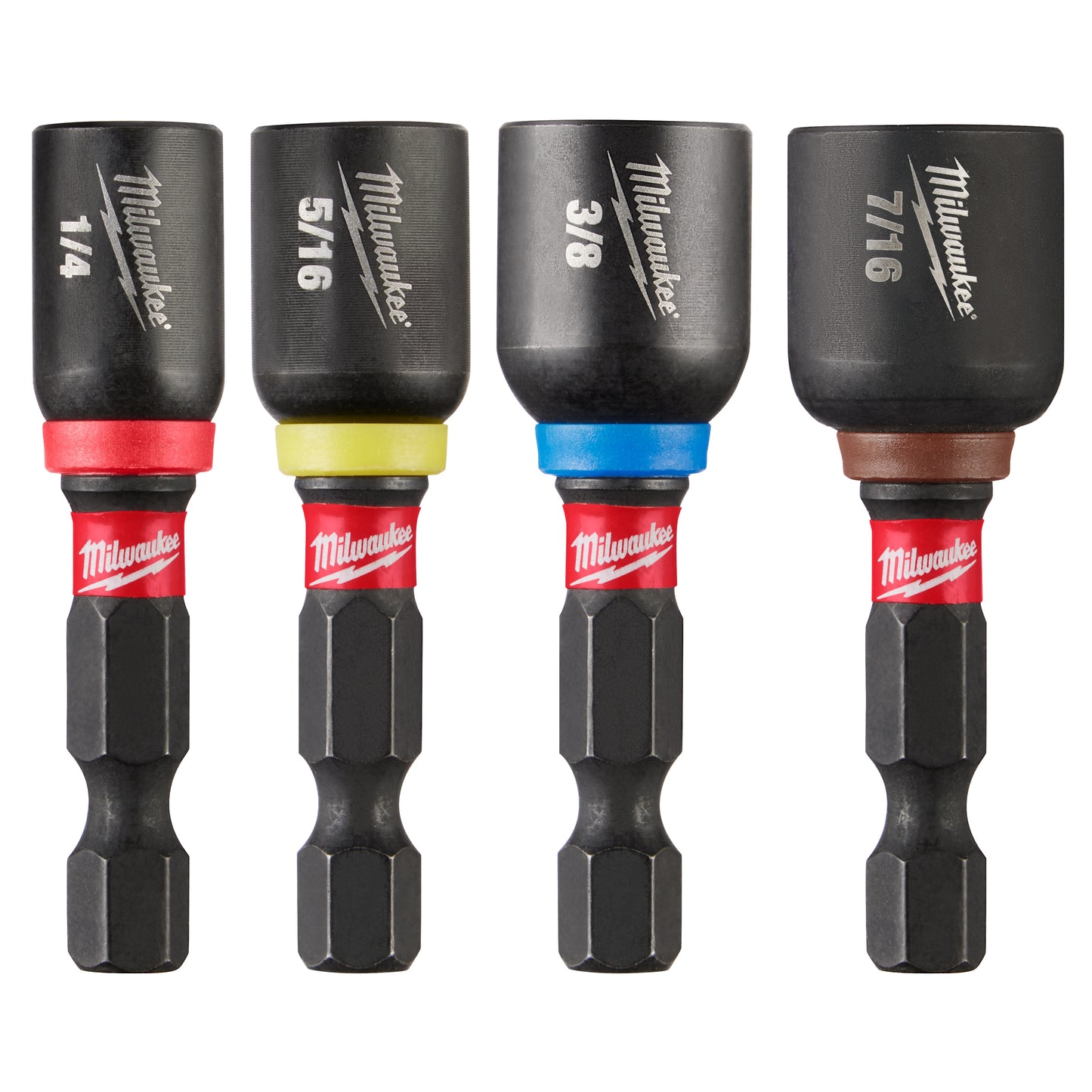 Milwaukee SHOCKWAVE 49-66-4562 4-Piece Magnetic Nut Driver Set, 1/4 in, 5/16 in, 3/8 in, 7/16 in Drive, Proprietary Steel, 1/4 in Hex