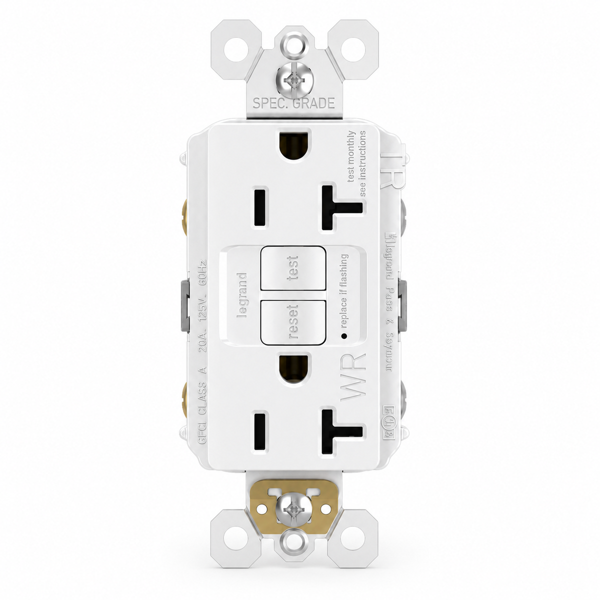 Pass & Seymour 2097TRWRW Tamper- and Weather-Resistant GFCI Receptacle, 125 VAC, 20 A, White