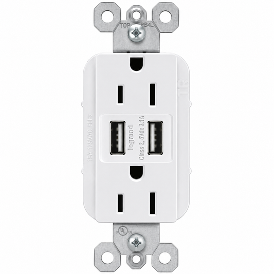 Pass & Seymour TM826USBW TradeMaster Tamper-Resistant Duplex Outlet with Dual USB Charging, 15 A 125 V, White