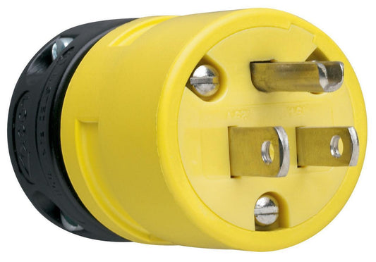 1447 Dusttight Straight Blade Plug, 125 VAC, 15 A, 2 Poles, 3 Wires, Yellow