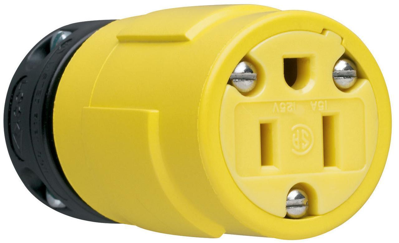 1547 Dust-Tight Straight Blade Connector, 125 VAC, 15 A, 2 Poles, 3 Wires, Yellow