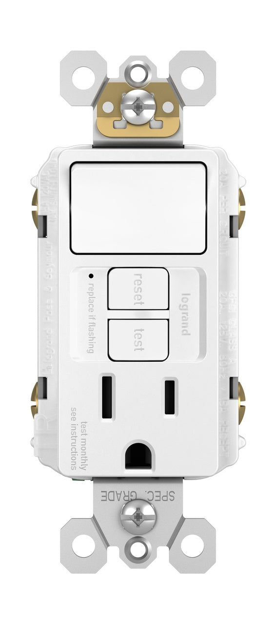 Radiant 1597SWTTRWCCD4 Self-Test Tamper Resistant Combination GFCI/Switch, 125 VAC, 15 A, 1 Pole, White