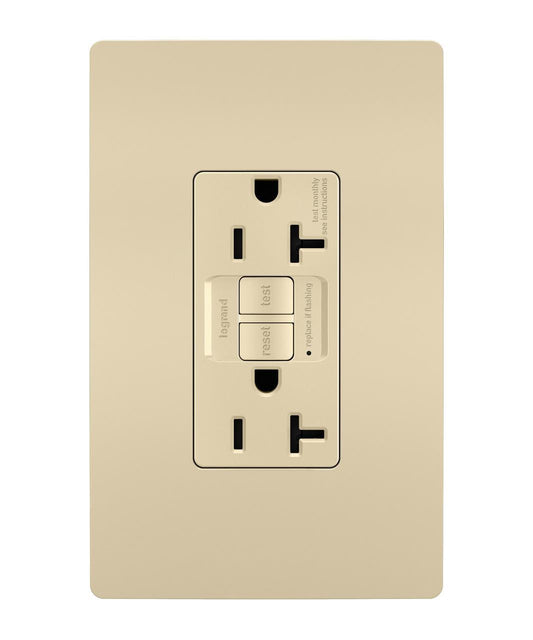Radiant 2097I Duplex Self-Test GFCI Receptacle, 125 VAC, 20 A, 2 Poles, 3 Wires, Ivory