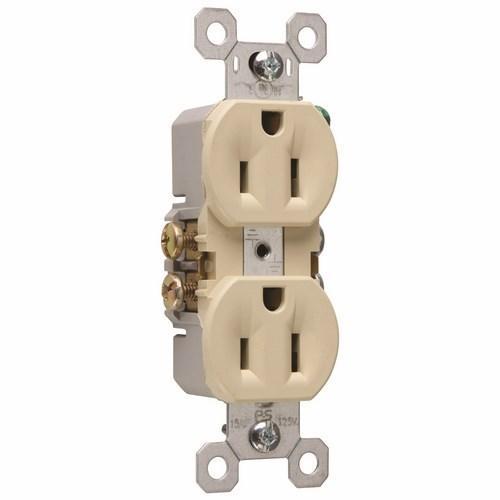 TradeMaster 3232I Duplex Grounding Straight Blade Receptacle, 125 VAC, 15 A, 2 Poles, 3 Wires, Ivory