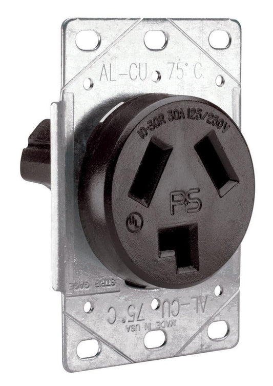 3860 Non-Grounding Straight Blade Receptacle, 125/250 VAC, 30 A, 3 Poles, 3 Wires, Black