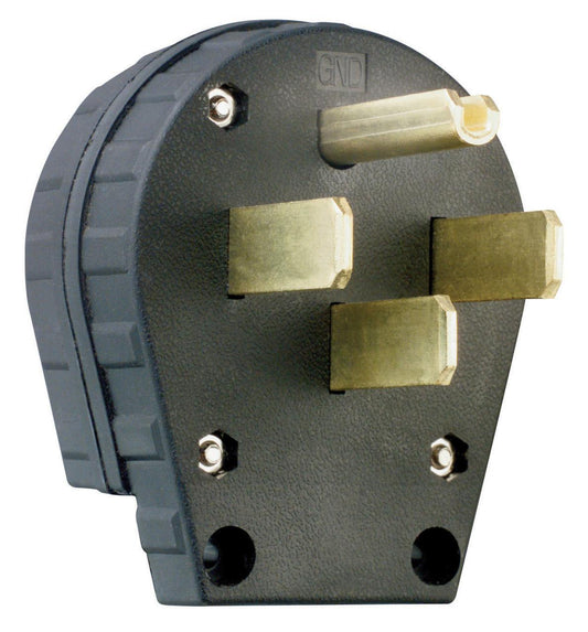 3867 Angled Non-Grounding Power Outlet Plug, 125/250 VAC, 20/50 A, 3 Poles, 3 Wires, Black
