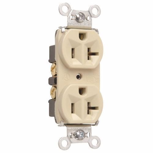 5362I Duplex Grounding Straight Blade Receptacle, 125 VAC, 20 A, 2 Poles, 3 Wires, Ivory