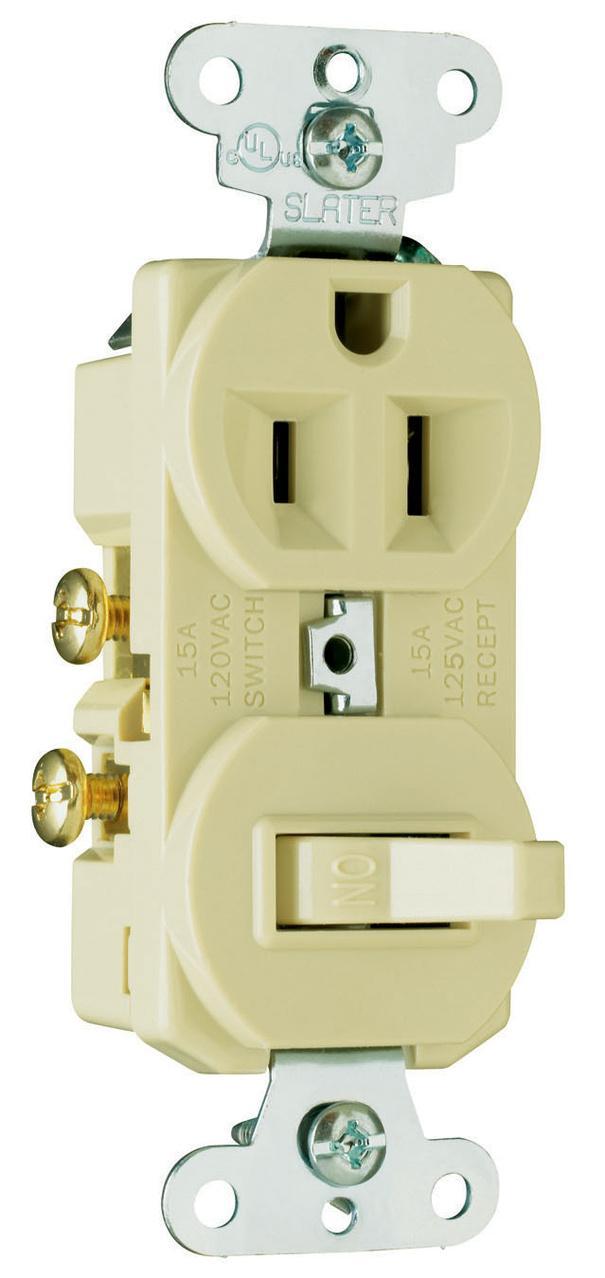 691I Standard Straight Blade Combination Switch and Receptacle, 15 A, 120/125 VAC, 1 Pole, 3 Wires, 14 to 12 AWG Wire